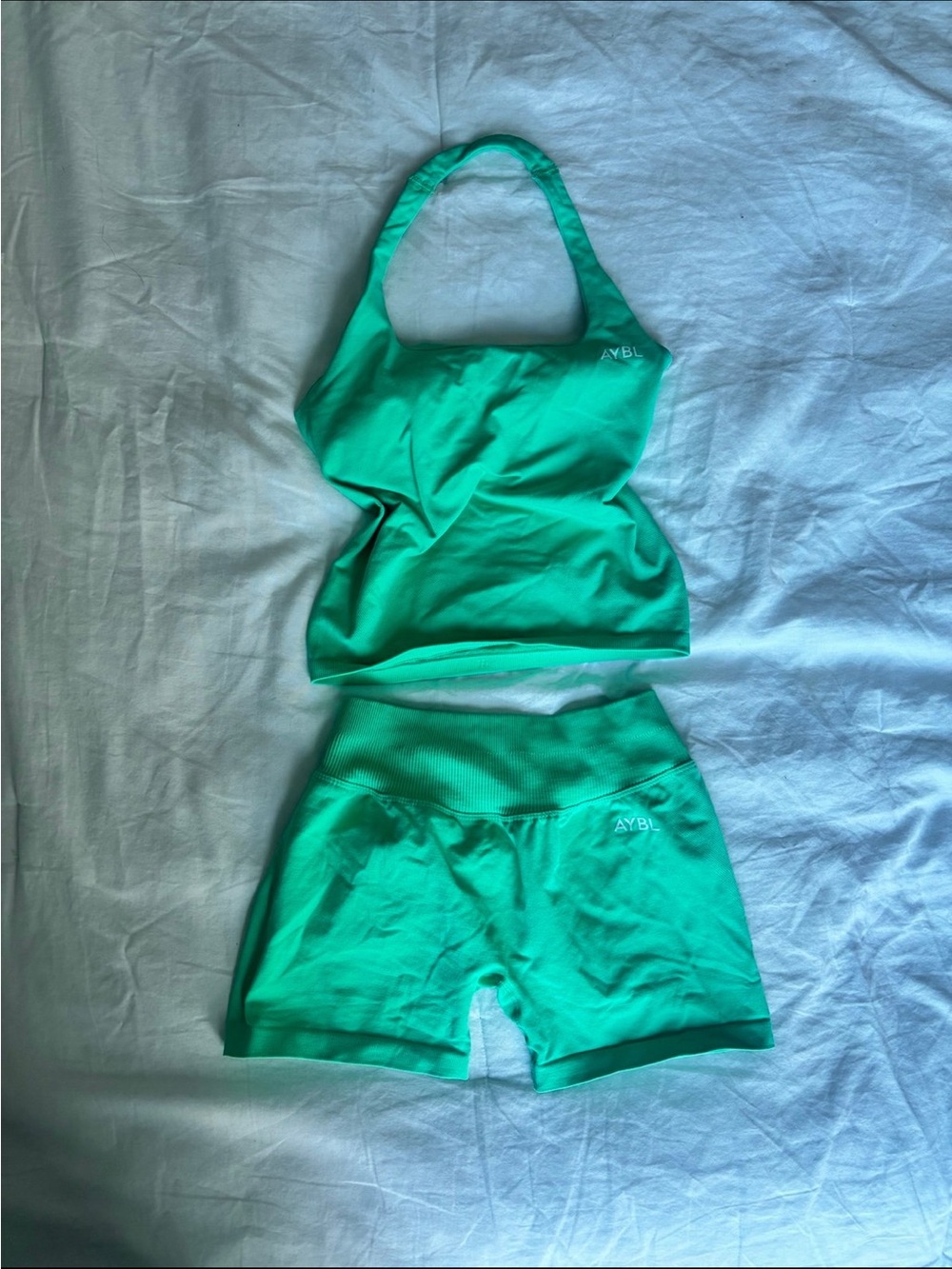 AYBL Green Halter Neck Tank and High-Waist Shorts Set